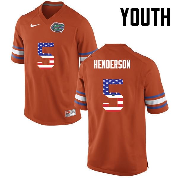 Youth NCAA Florida Gators CJ Henderson #5 Stitched Authentic USA Flag Fashion Nike Orange College Football Jersey LZL1265TK